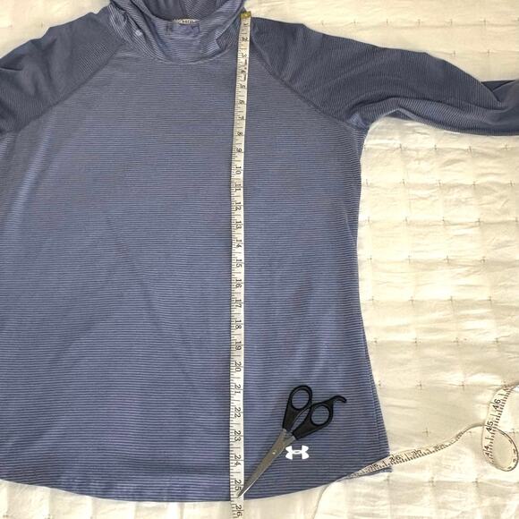 Under Armour Run ColdGear Hoodie Top Women's L | Blue Stripe Performance | EUC - Picture 7 of 10